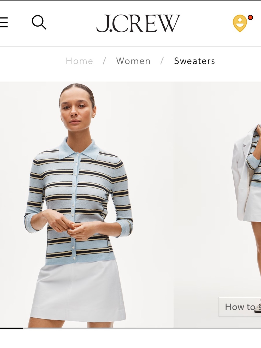 J. Crew Light Blue, Black & Cream Striped Button-Up Cardigan